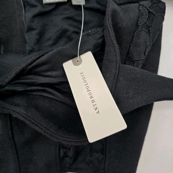 By Anthropologie Top Womens XS Black Tank Cropped Zip Back Corset Knit Lace - Picture 10 of 12